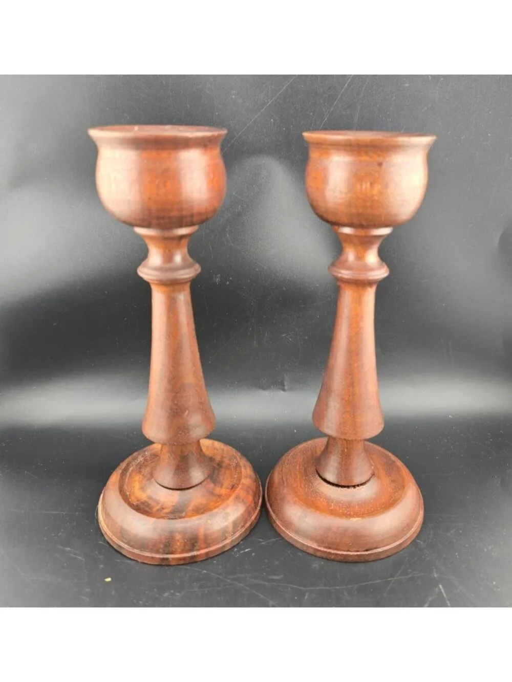 Vntg Hand Turned Wooden Candlesticks Pair/Set 7-Inch Vintage 1976 Signed
